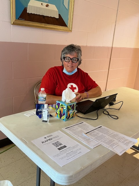 women staffing red cross blood drive